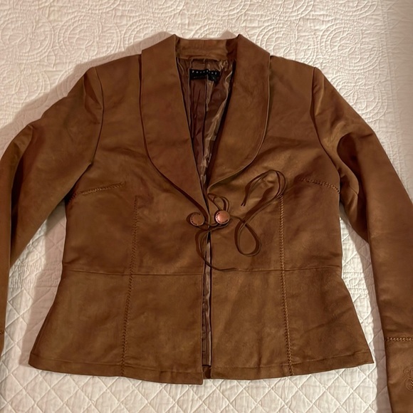 Parallel Jackets & Blazers - Parallel L Faux Suede Jacket Long Full Sleeves Brass Buttons closure with Ties